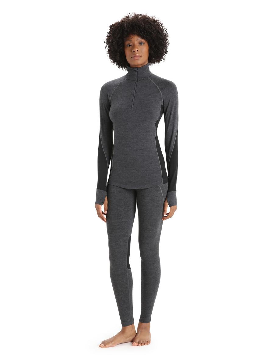 Women's Icebreaker BodyfitZone™ Merino 260 Zone Long Sleeve Half Zip Thermal Top Base Layers Jet Heather / Black | CA 1049UZGT